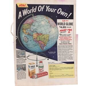 World Globe Magazine Advertisement 1958 Colgate Palmolive Full Color Vintage